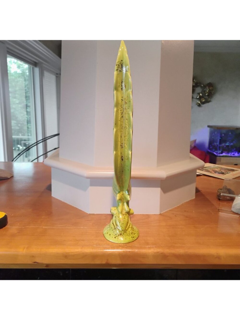 VTG MCM Long Tailed Pheasant Bird Figurine 16.5" Tall Avocado Green & Gold - Picture 9 of 11